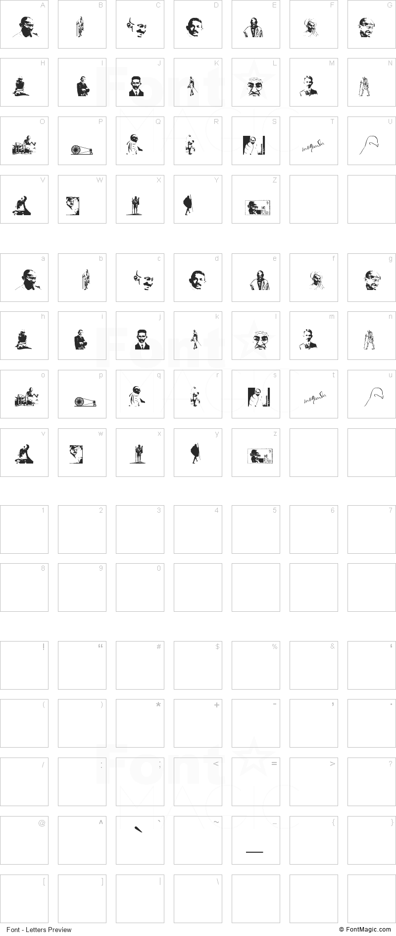 Mahatma Gandhi Font - All Latters Preview Chart